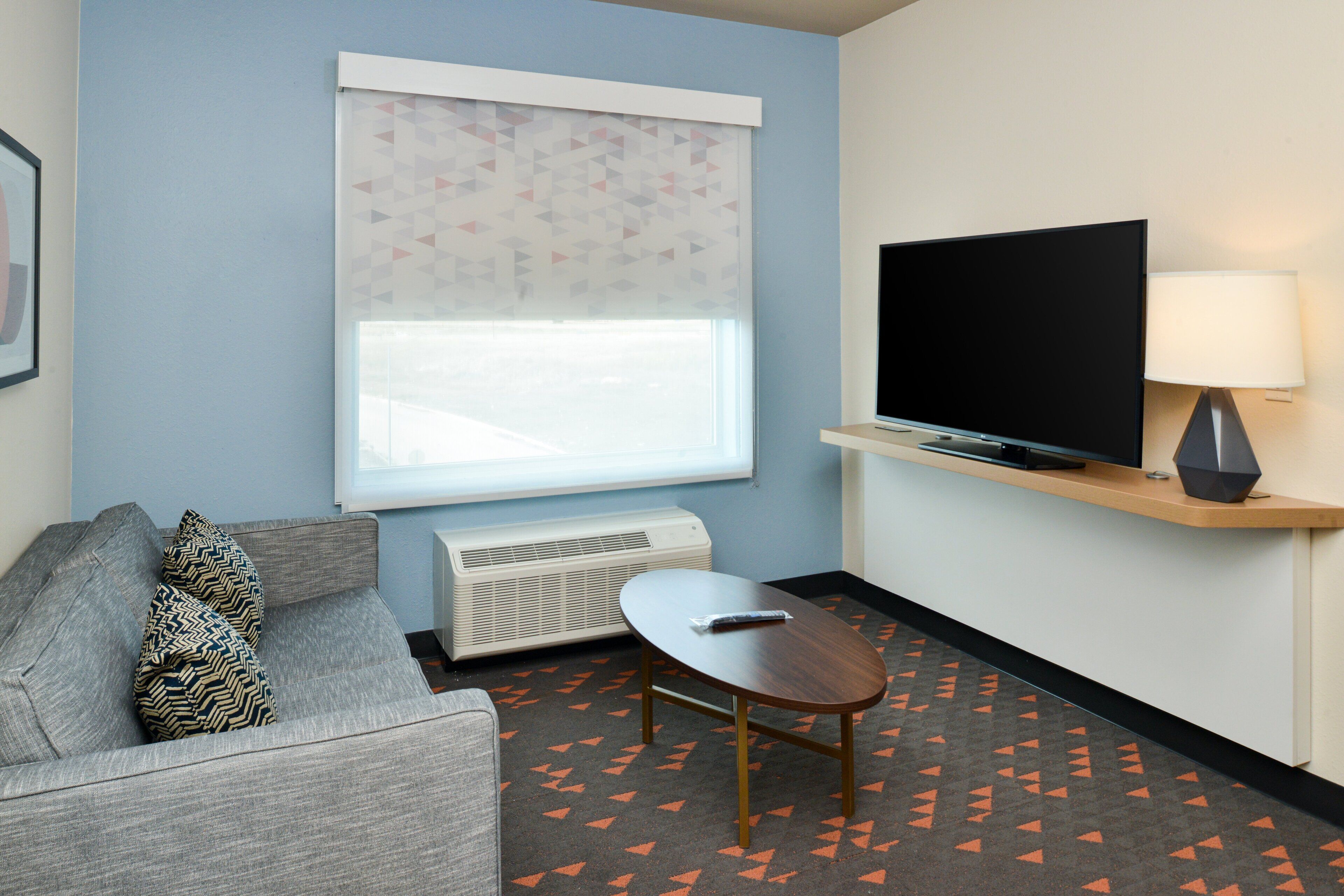 1 bedroom, desk, laptop workspace, blackout curtains