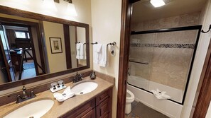 Combined shower/tub, hair dryer