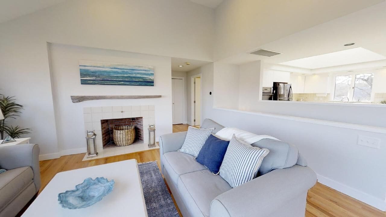 Smart TV, fireplace, table football, books