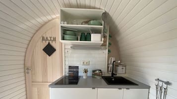 Fridge, stovetop, cookware/dishes/utensils