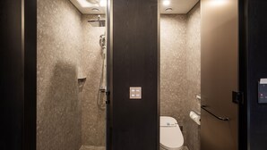 A modern bathroom with a shower, toilet, and a control panel on the wall. - Mercure Ambassador Seoul Hongdae (Seoul)