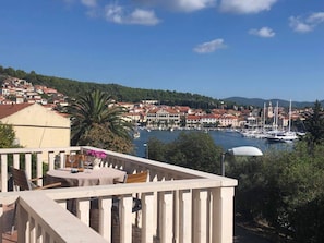 Enjoy a romantic meal on this terrace overlooking the marina and town.