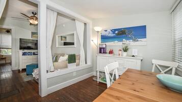 Smart TV, DVD player, books, music library