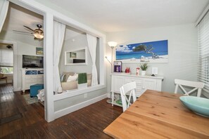 Smart TV, DVD player, books, music library