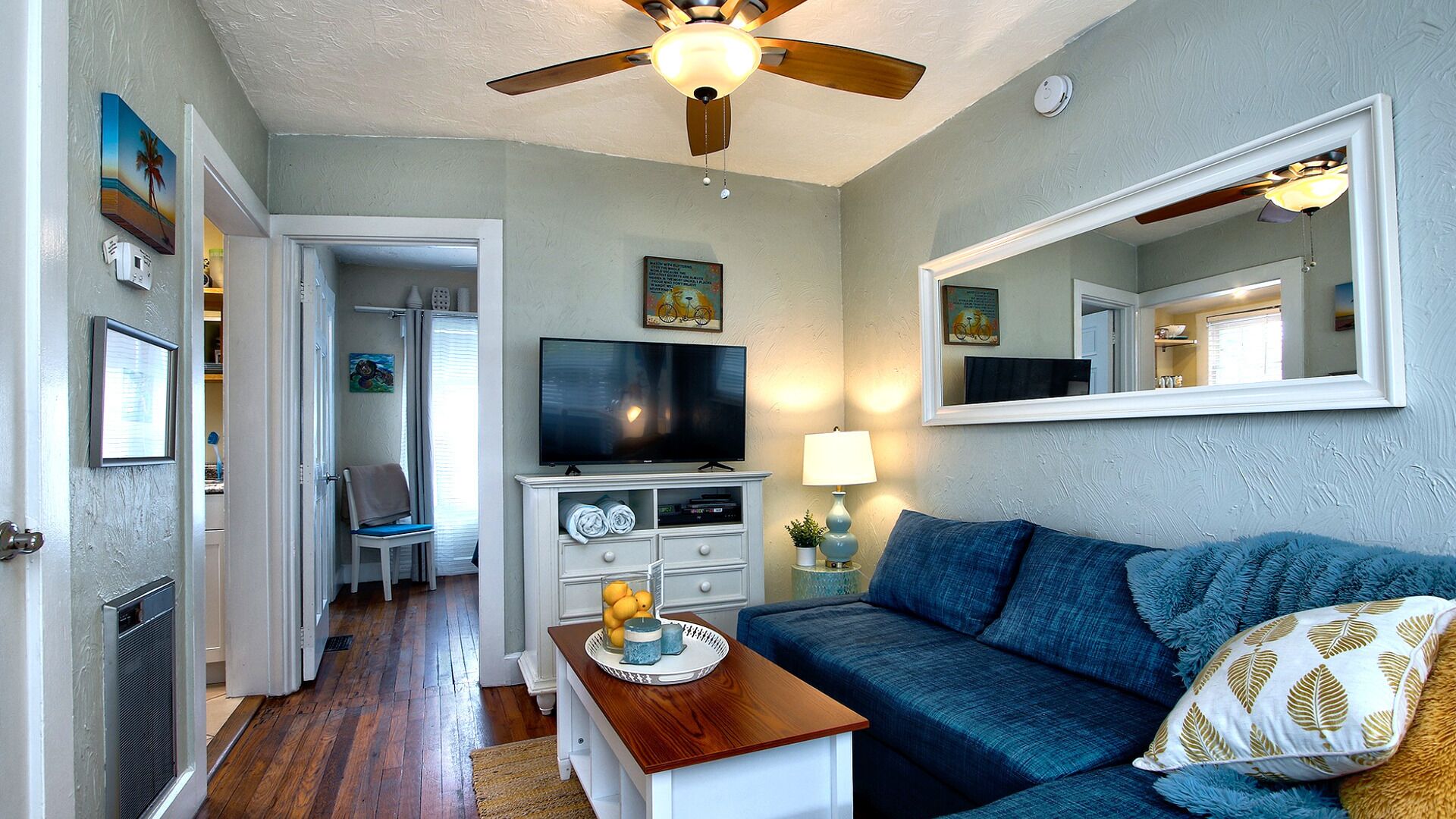 Smart TV, DVD player, books, music library