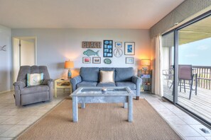 TV, offices - ☀️ Sea Colony A3: Oceanfront Deck, Pool, Hot Tub☀️ (Carolina Beach)