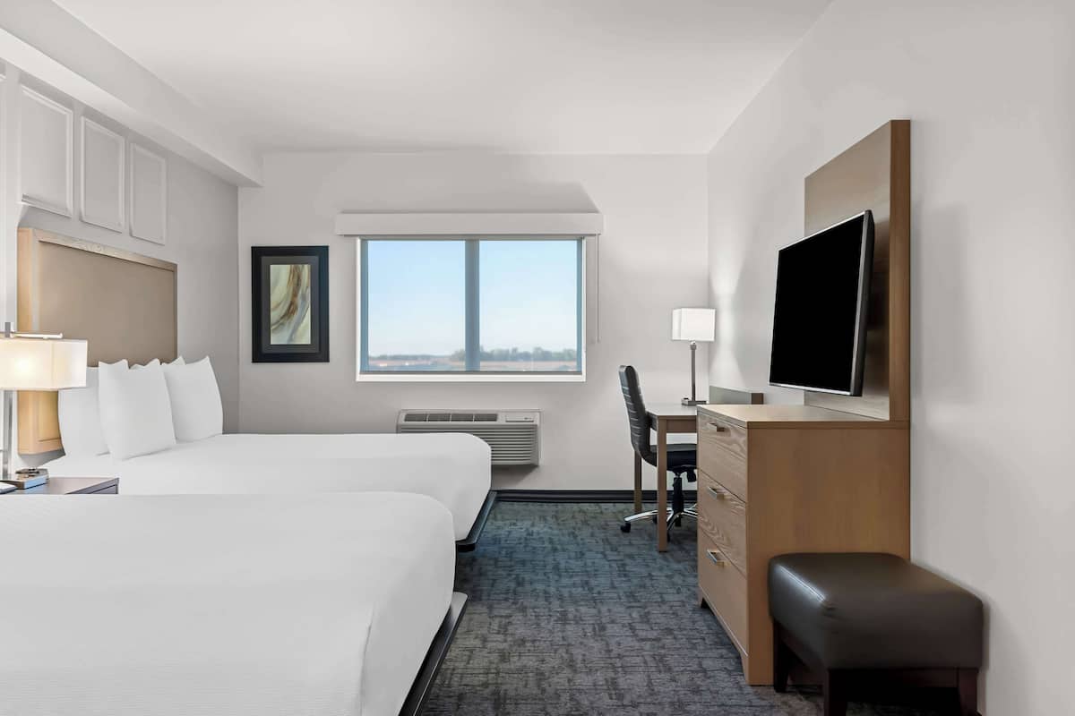 Pillowtop beds, desk, laptop workspace, iron/ironing board