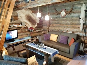 Cabin, 1 Bedroom | Living area | TV, fireplace - Rukako Salmikankaan Kelo C3 (Kuusamo)