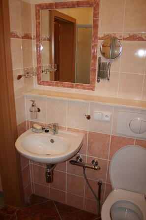 Huoneisto | Kylpyhuone | Suihku, hiustenkuivaaja, tohvelit, pyyhkeet