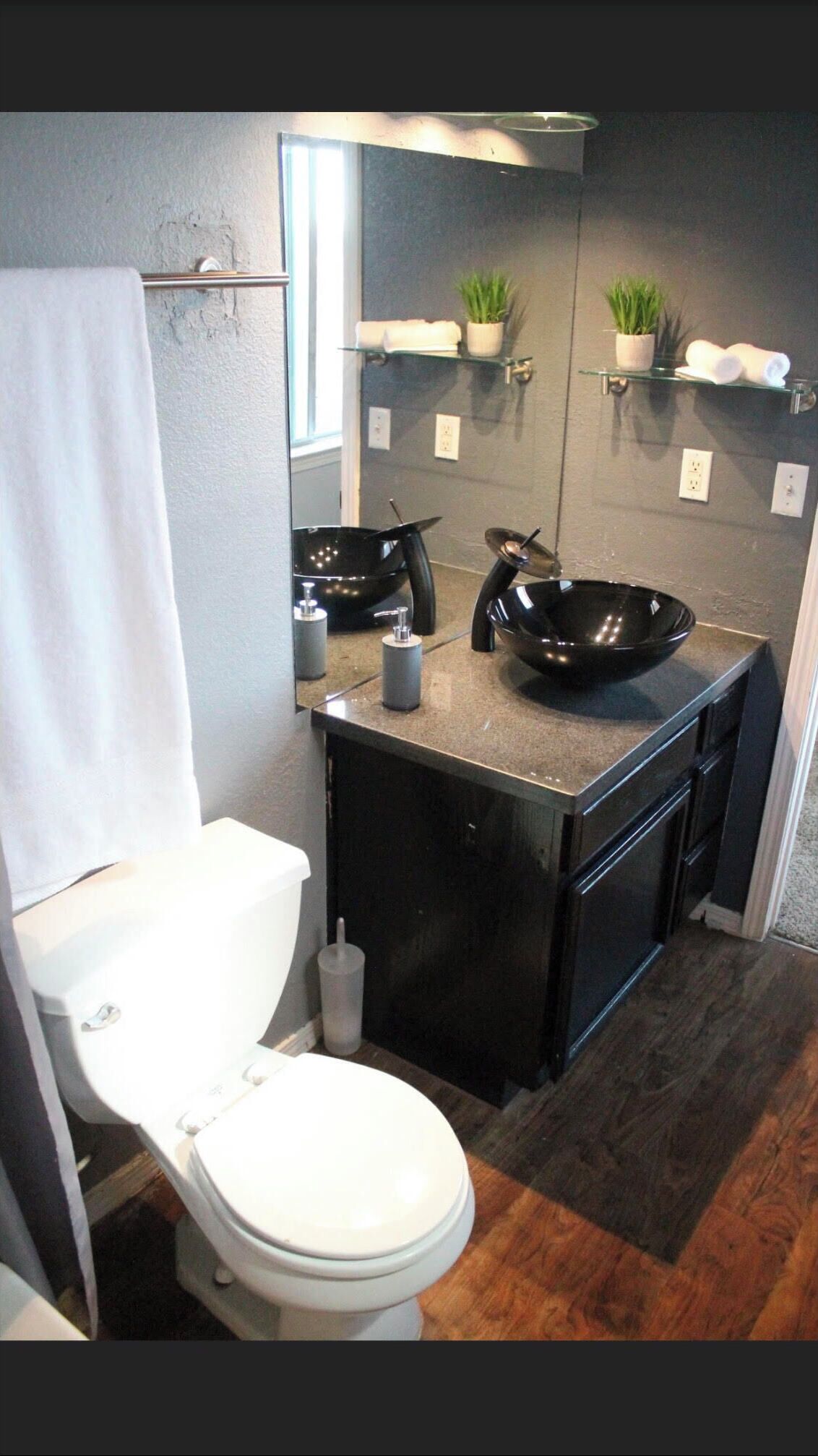 Combined shower/tub, hair dryer, towels, soap