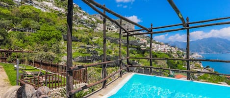 Seasonal outdoor pool, pool umbrellas, pool loungers