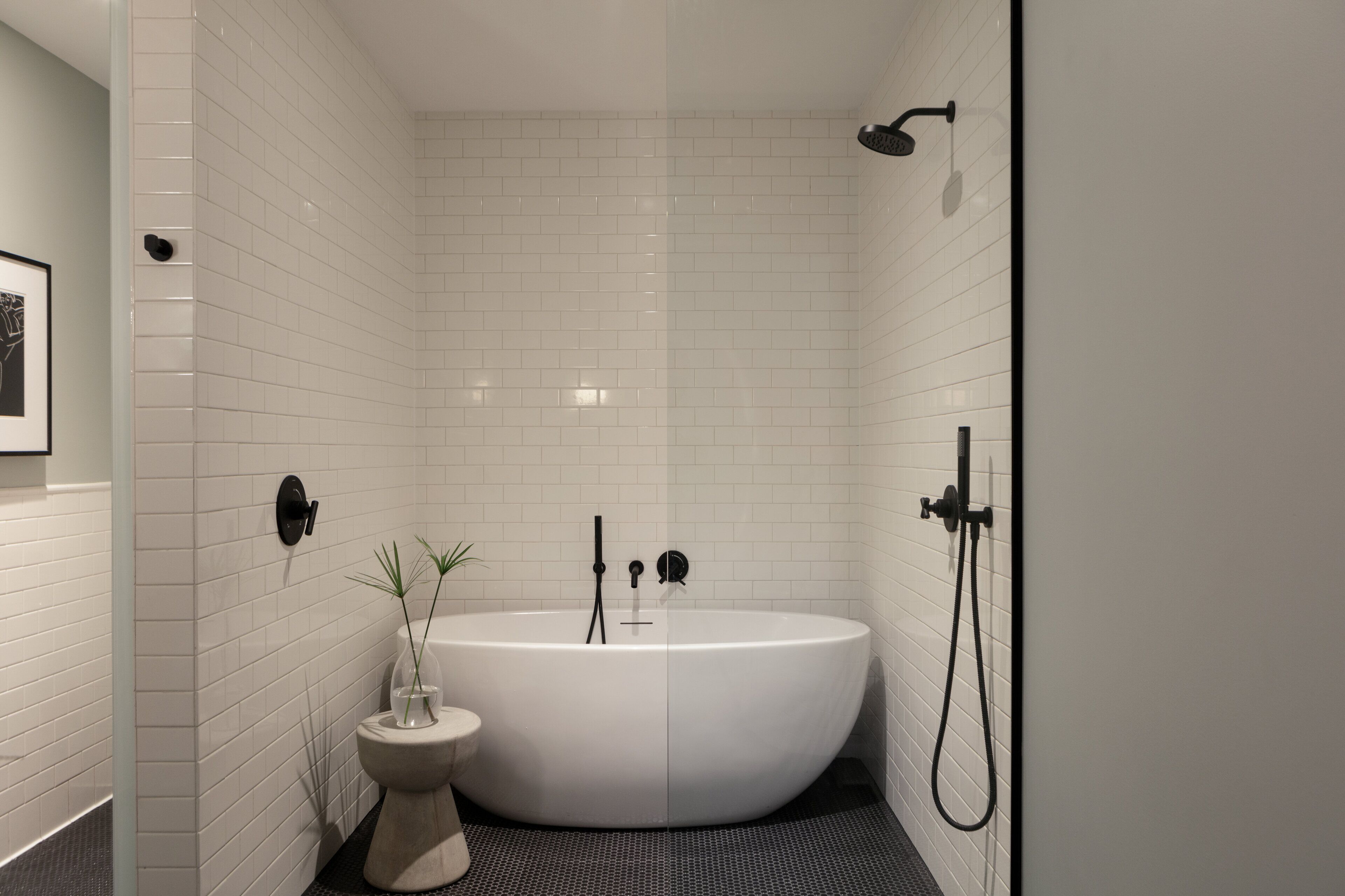 designer toiletries, hair dryer, towels, soap