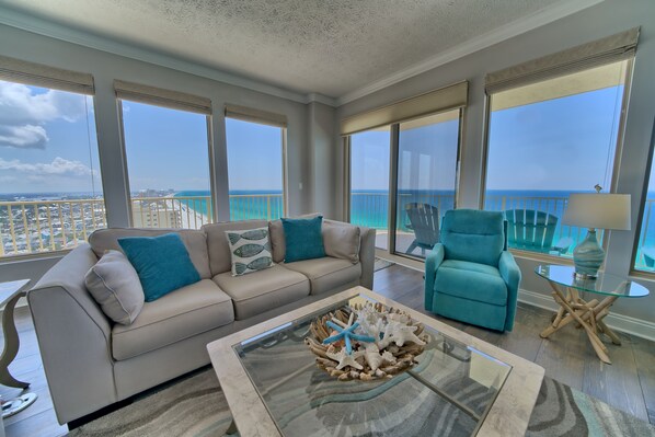 Living area - Calming Beachfront Condo with Oversized Balcony Facing the Gulf - Unit 2101 by RedAwning (Panama City Beach)
