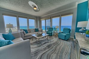 Condo, 3 Bedrooms | Living area - Calming Beachfront Condo with Oversized Balcony Facing the Gulf - Unit 2101 by RedAwning (Panama City Beach)