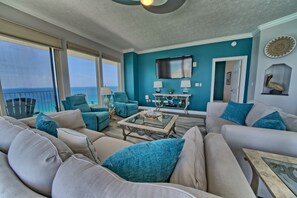 Condo, 3 Bedrooms | Living area - Calming Beachfront Condo with Oversized Balcony Facing the Gulf - Unit 2101 by RedAwning (Panama City Beach)