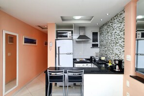 Apartment | Private kitchen | Fridge, microwave, stovetop, toaster