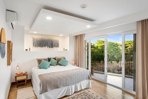 2 bedrooms, desk, blackout curtains, iron/ironing board