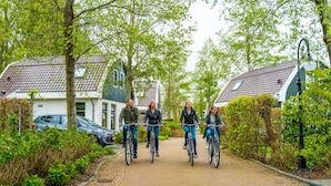 A paved pathway flanked by greenery and houses. - Detached Holiday Home in Schoorl With Garden (Schoorl)