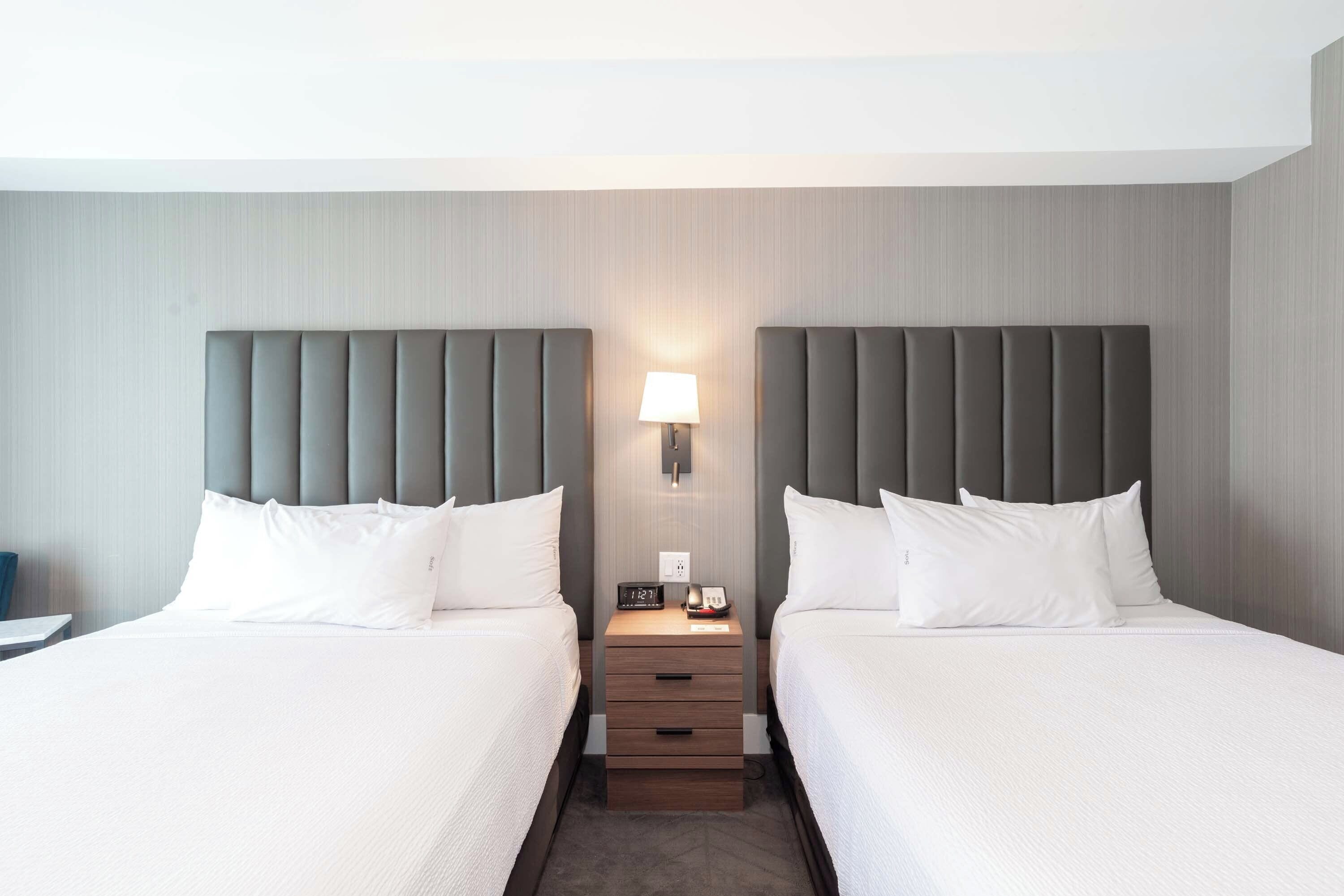 standard room, 2 queen beds | pillow-top beds, in-room safe, desk, laptop workspace