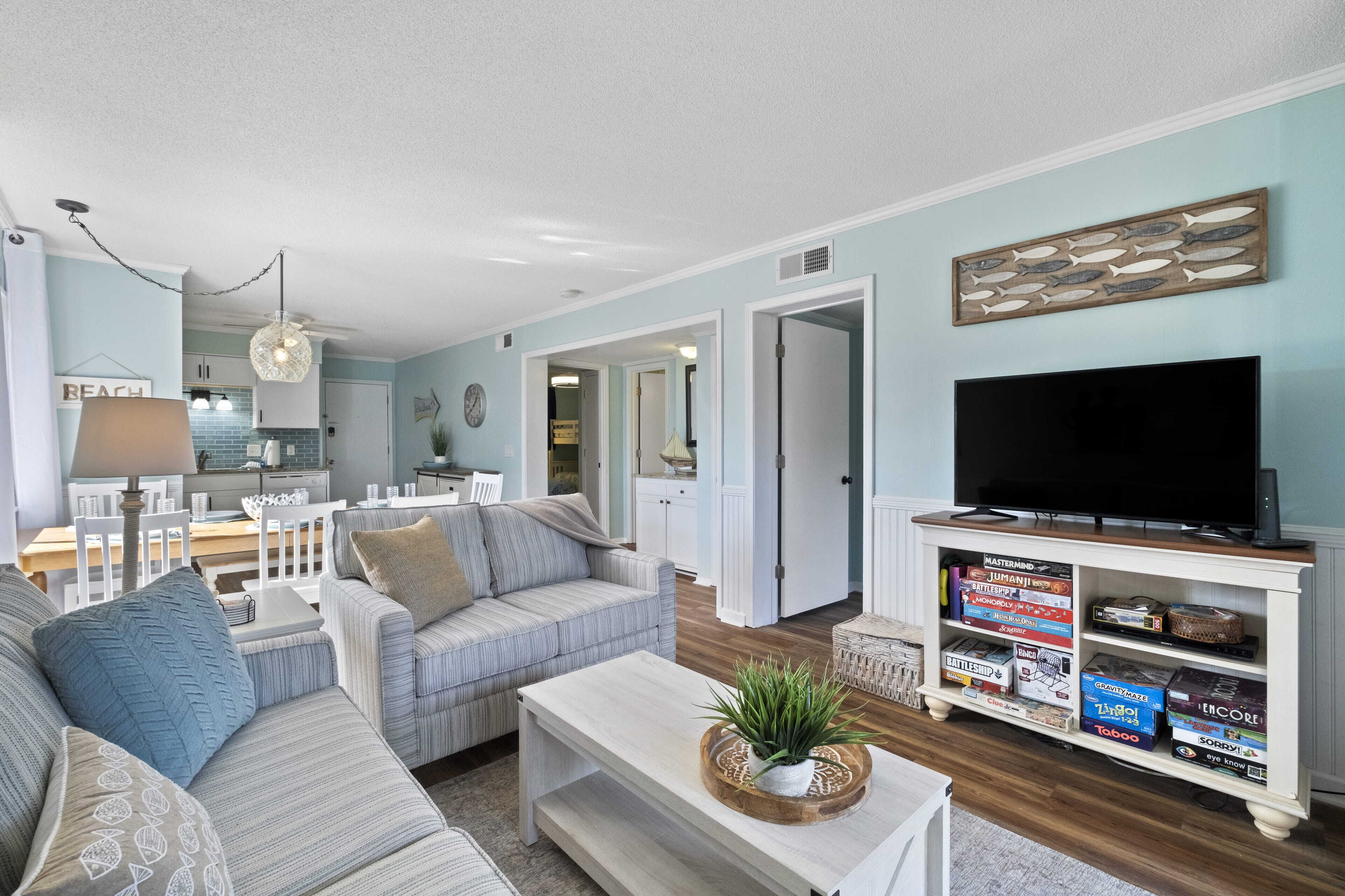 Smart TV, DVD player, books, video library