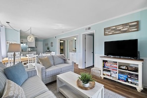 Smart TV, DVD player, books, video library