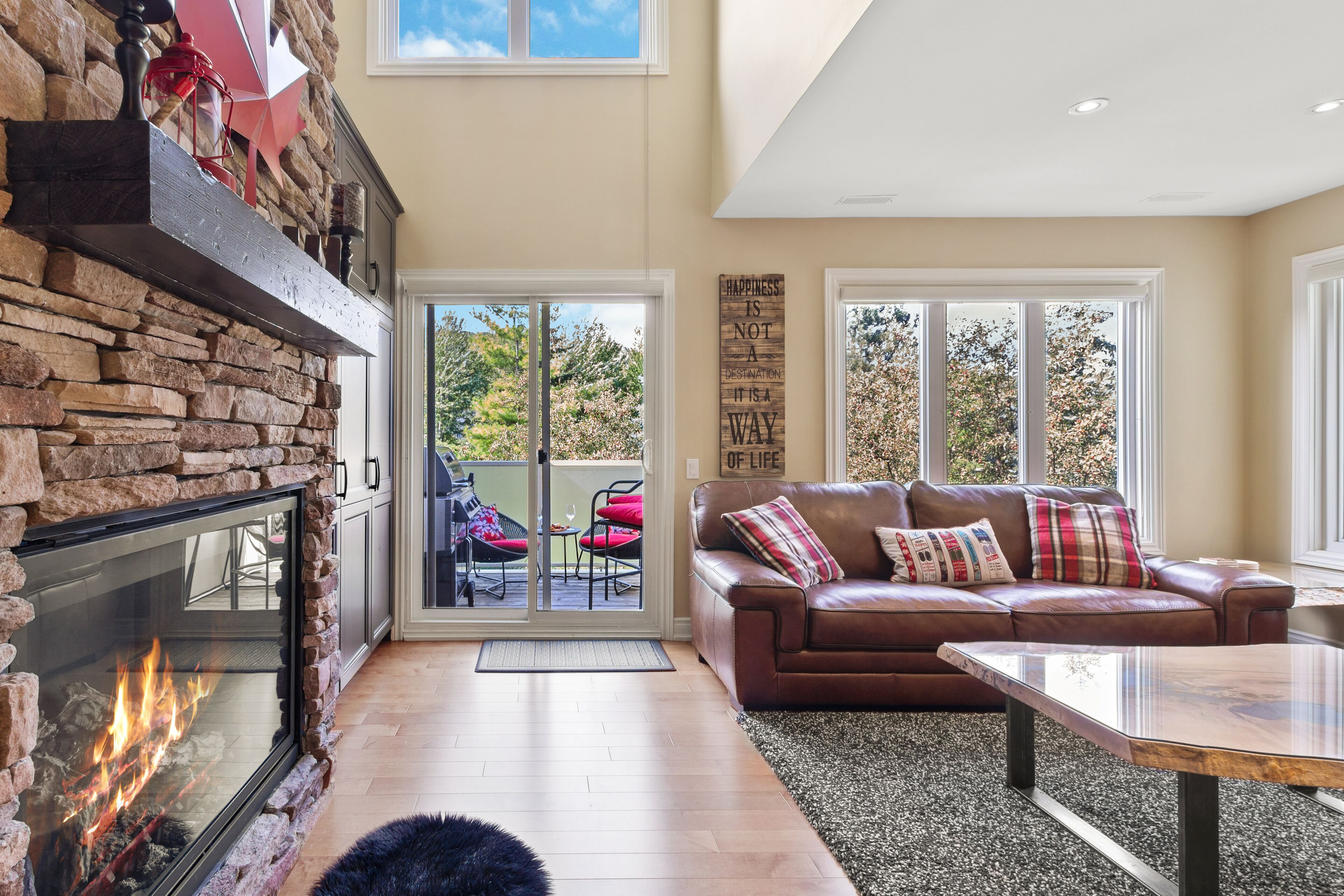 Deluxe Condo, 3 Bedrooms (204 Sierra Lane - No Pets Allowed) | Living area | 50-inch LED TV with cable channels, TV, fireplace