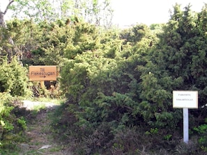 A signpost with directional text, surrounded by dense greenery. - 4 Person Holiday Home in Hamburgsund (Hamburgsund)