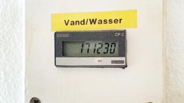 A digital water meter with a yellow label reading 'Vand/Wasser' and the number '171230' displayed. - 10 Person Holiday Home in Ulfborg (Ulfborg)