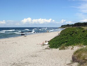 A sandy beach with waves, a grassy area, and a clear sky. - Quaint Holiday Home in Hasle near Sea (Hasle)