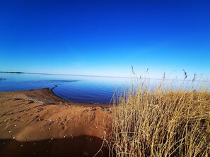 A beach with clear skies, calm water, and dry grass. - 6 Person Holiday Home in Hemmet (Hemmet)