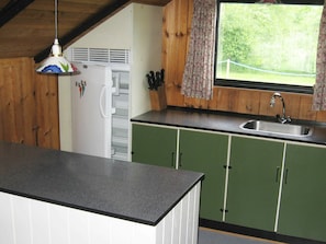 Fridge, microwave, coffee/tea maker, highchair