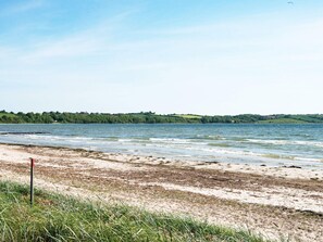 A beach with a sandy shore and a body of water.