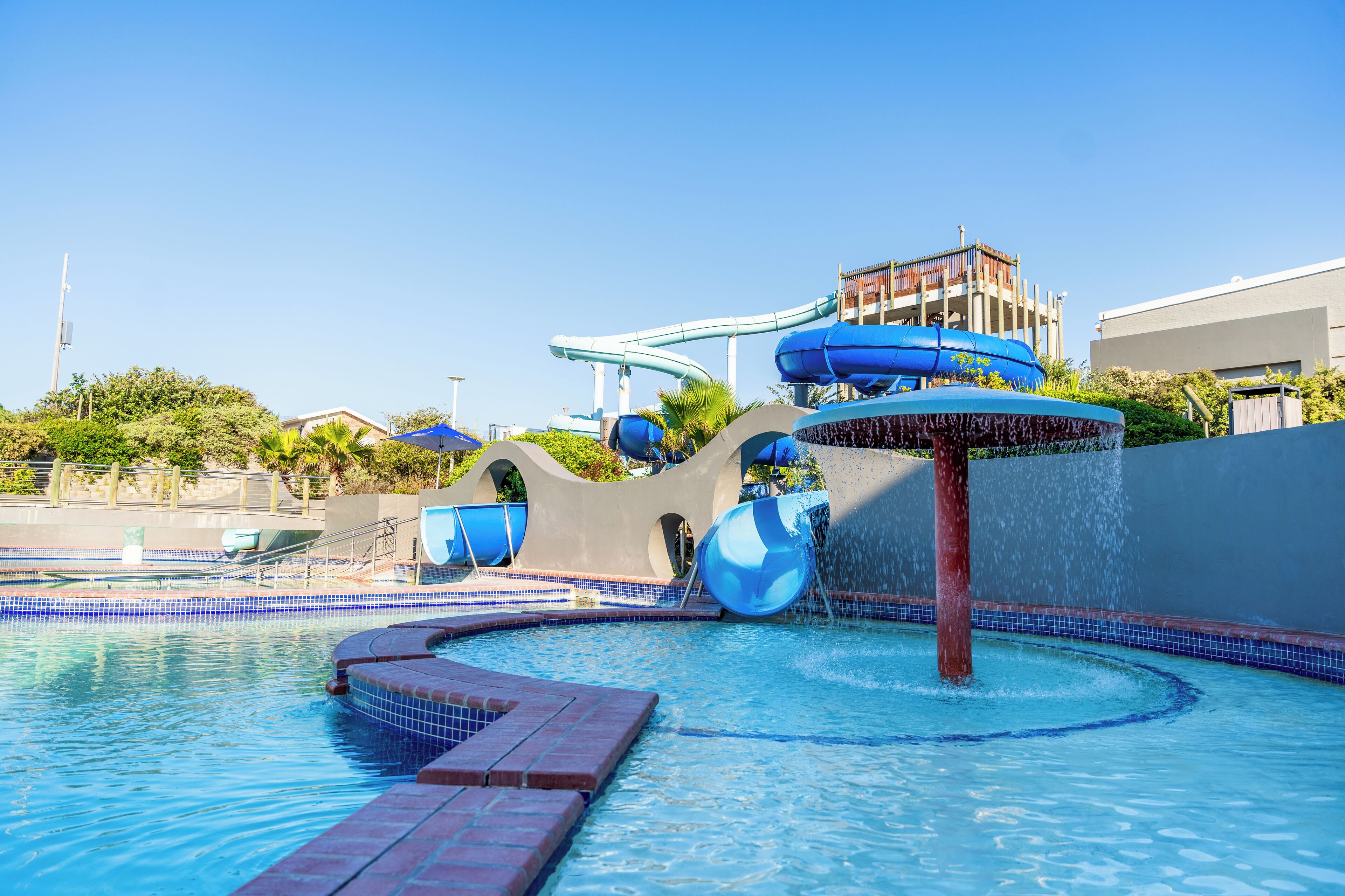 室外游泳池，提供日光浴躺椅