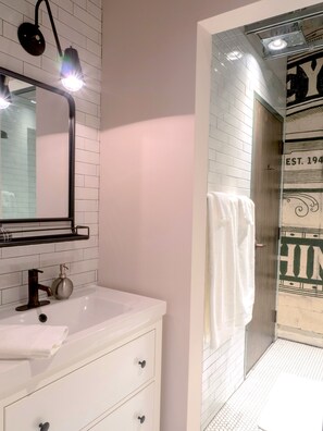 Loft 303 | Bathroom | Shower, free toiletries, hair dryer, bathrobes