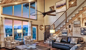 Smart TV, fireplace, video games, DVD player