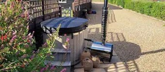 Birch Cottage with wood-fired hot tub.