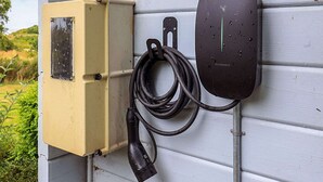 A utility box and a power outlet mounted on a wall. - 6 Person Holiday Home in Roslev (Roslev)