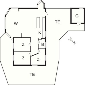 A floor plan with labeled rooms W, Z, K, B, and G, and a TE area.
