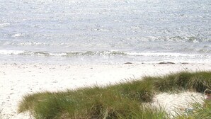 A beach with a sandy shore and grass in the foreground. - 5 Star Holiday Home in Aakirkeby (Akirkeby)