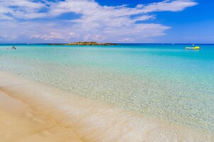 On the beach, white sand