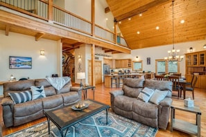 Smart TV, fireplace, DVD player, foosball