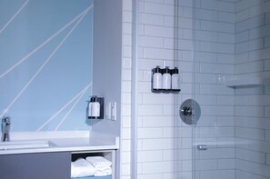 Shower, free toiletries, hair dryer, towels