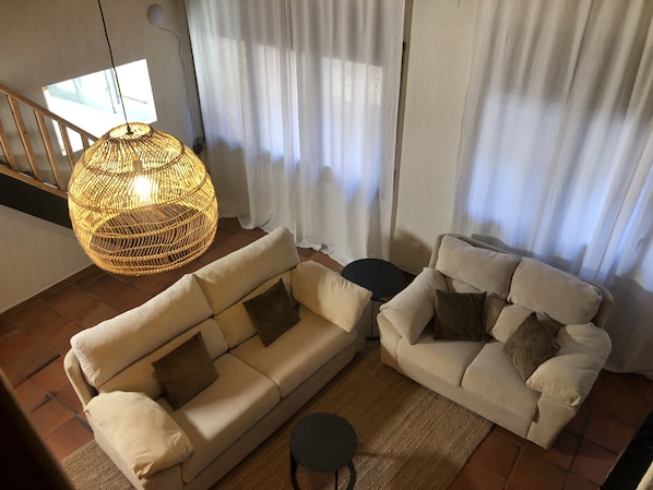 TV connectée, cheminée, livres