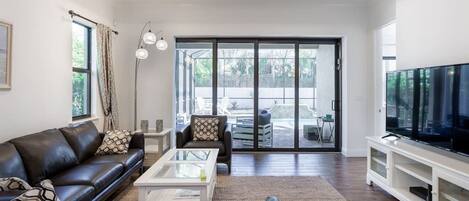 Smart TV, music library, stereo