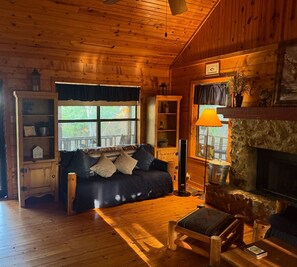 Smart TV, fireplace, DVD player, stereo