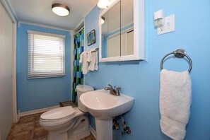 Combined shower/bathtub, hair dryer, towels, soap - Cozy and Private Home Located within Minutes of Downtown and the Water (Lake Geneva)