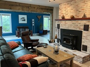 Smart TV, fireplace, DVD player, books