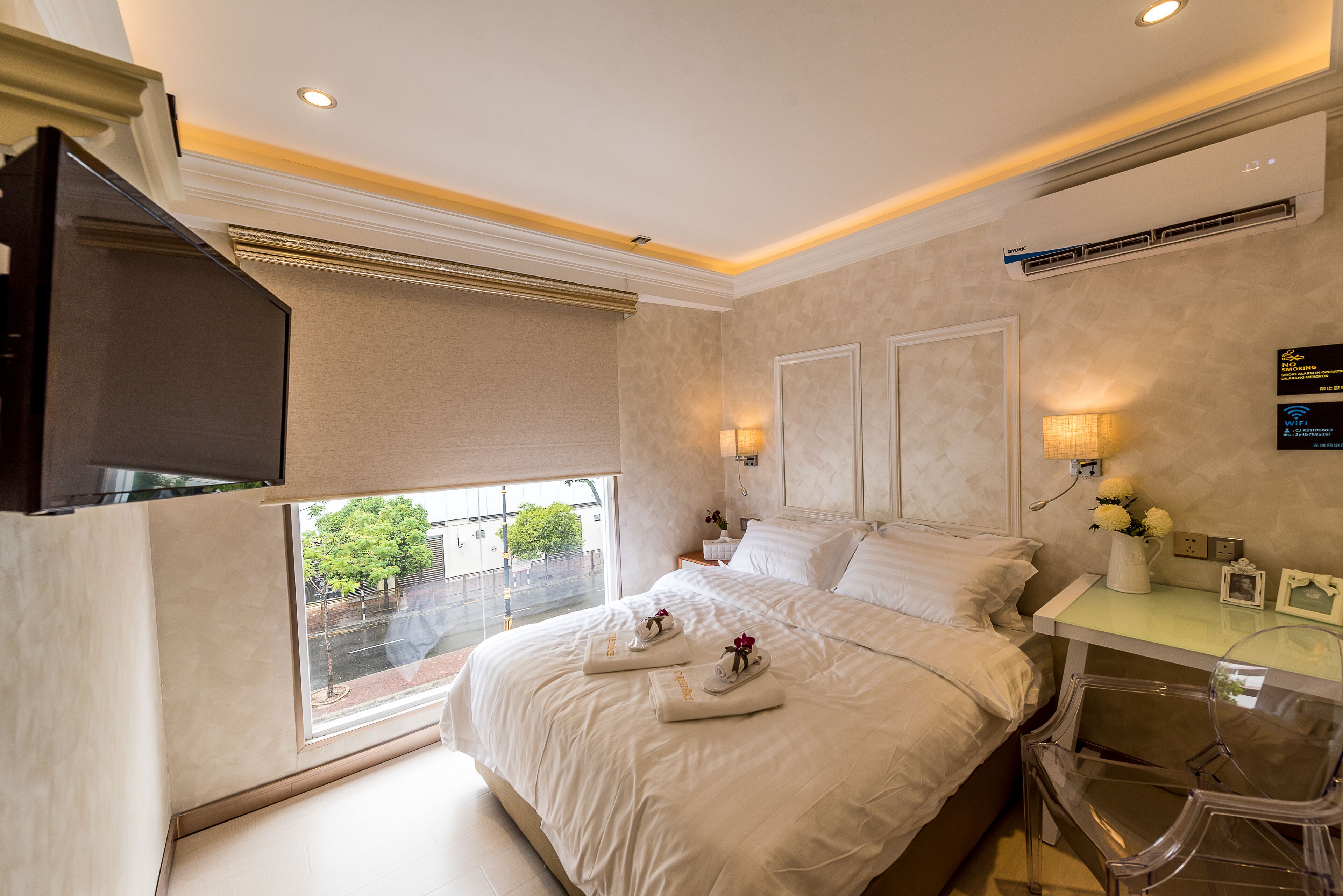 couple double room (cj 2) | individually decorated, desk, laptop workspace, blackout curtains