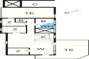 A floor plan with labeled rooms TE, C, Z, B, W, and K. - 4 Star Holiday Home in Blavand (Blavand)