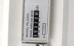 A meter with 'MODEL PEJ2003' and '3 PHASE 4WIRE KWH METER' labels.